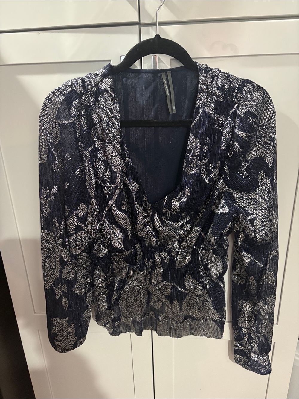Anthropologie Navy and Silver Top Size L